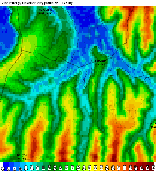 Vladimirci elevation map