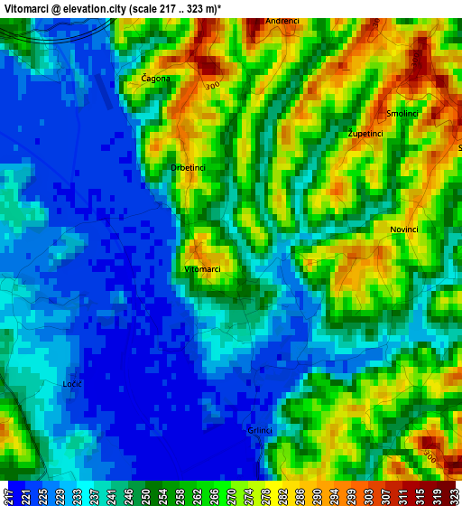 Vitomarci elevation map