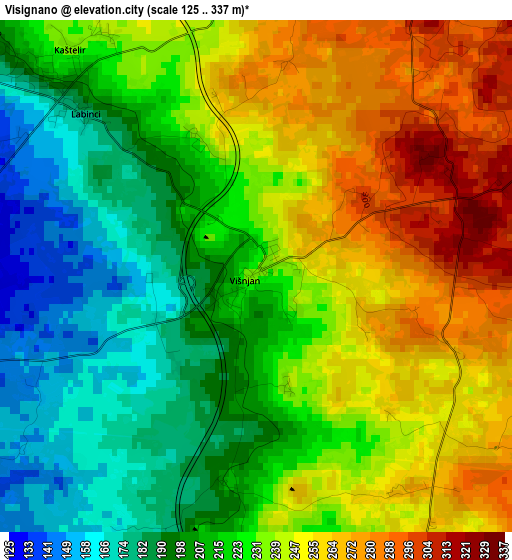 Visignano elevation map