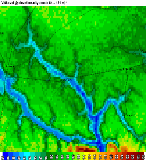 Viškovci elevation map