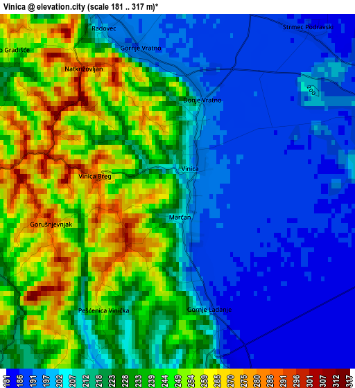 Vinica elevation map