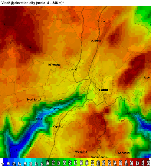 Vinež elevation map