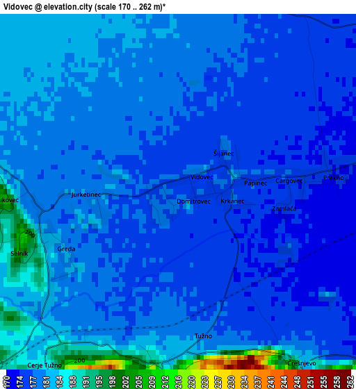 Vidovec elevation map