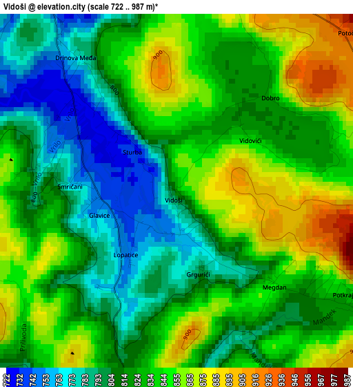 Vidoši elevation map