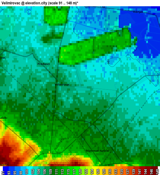 Velimirovac elevation map