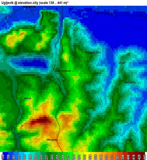 Ugljevik elevation map