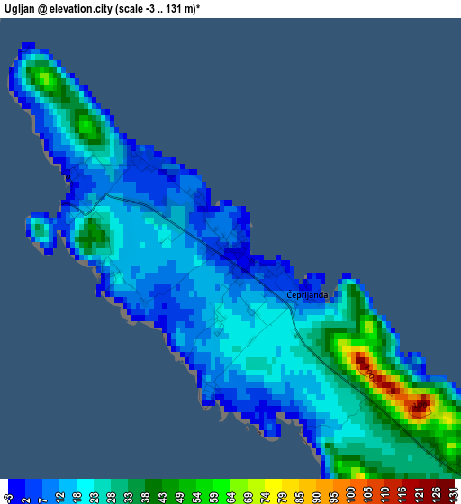 Ugljan elevation map