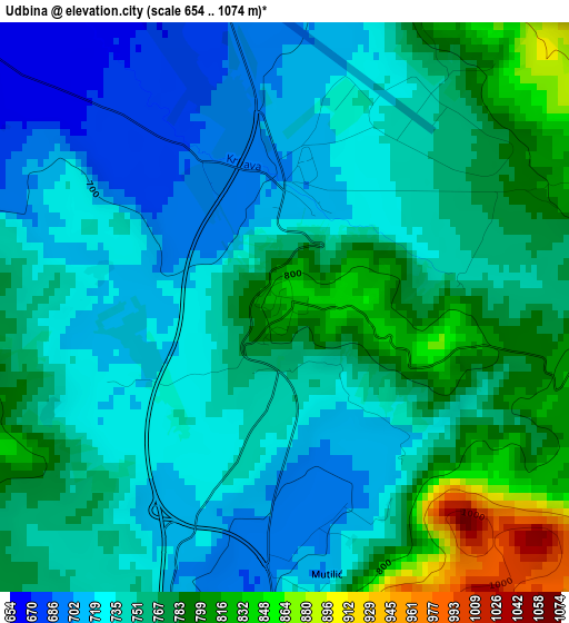 Udbina elevation map