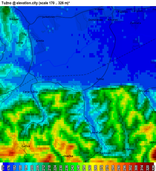 Tužno elevation map