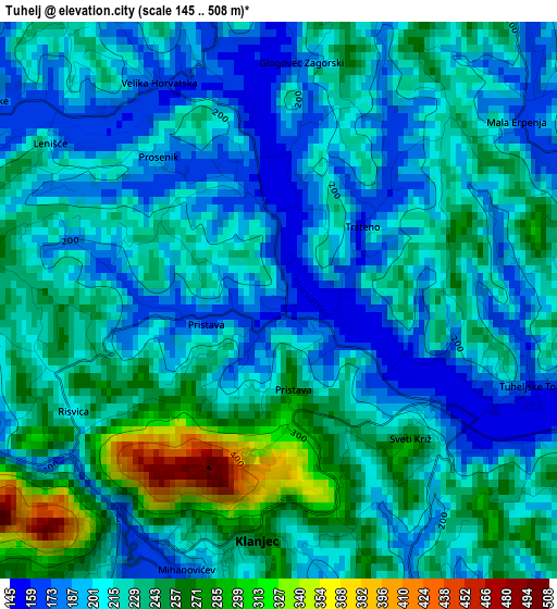 Tuhelj elevation map