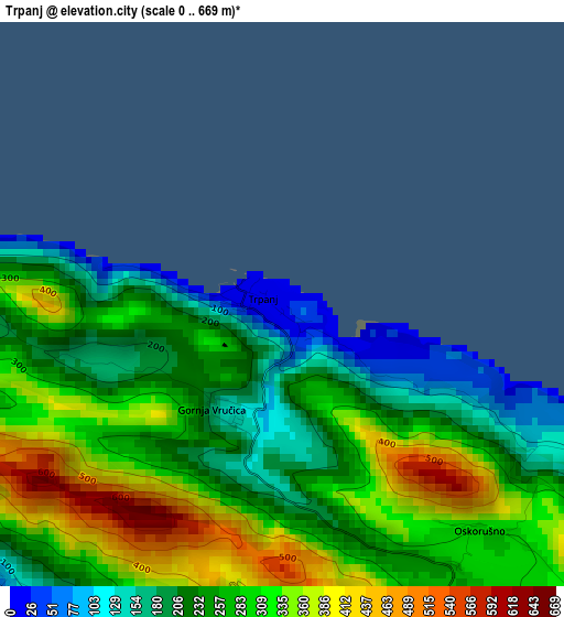 Trpanj elevation map