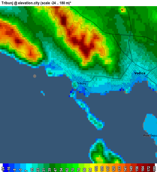 Tribunj elevation map