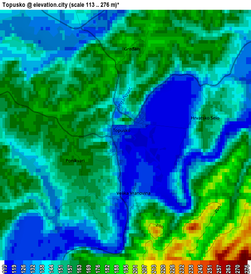 Topusko elevation map