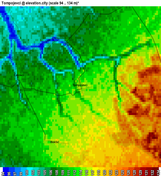 Tompojevci elevation map