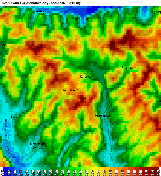 Sveti Tomaž elevation map