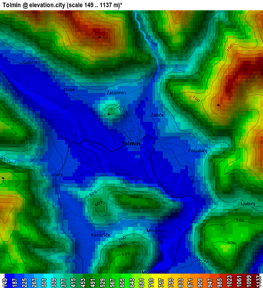 Tolmin elevation map