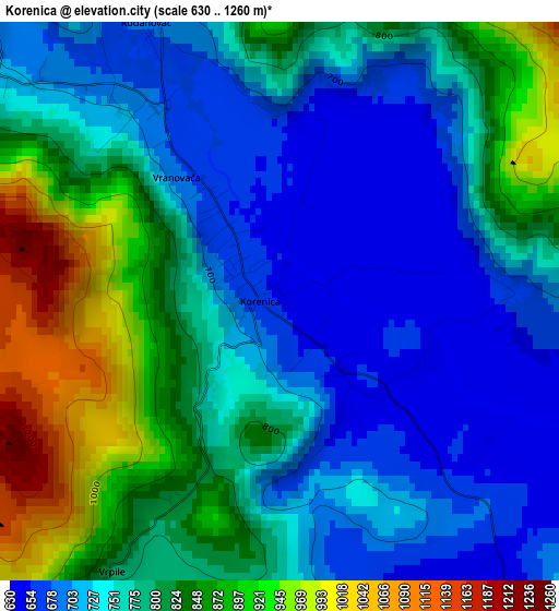 Korenica elevation map