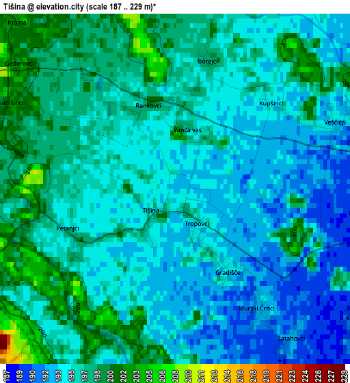 Tišina elevation map