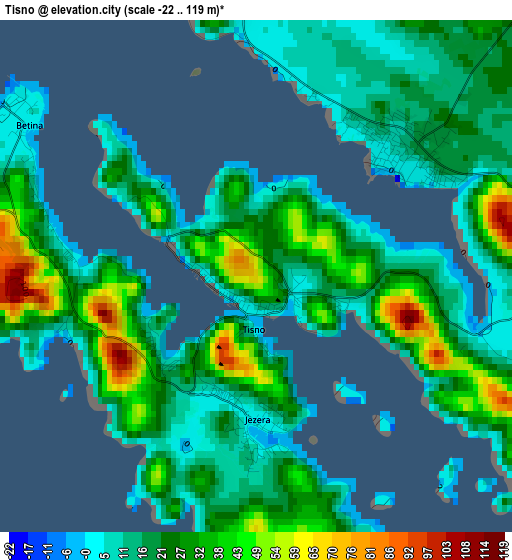 Tisno elevation map