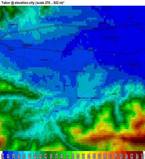 Tabor elevation map