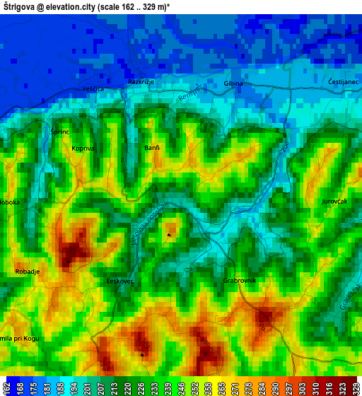 Štrigova elevation map