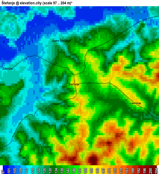 Štefanje elevation map