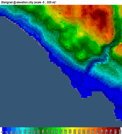 Starigrad elevation map