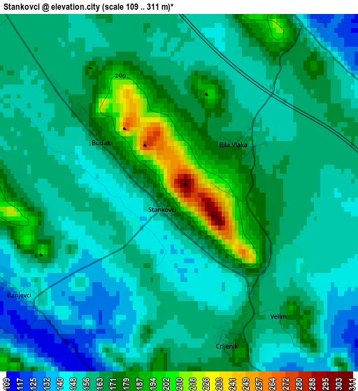 Stankovci elevation map