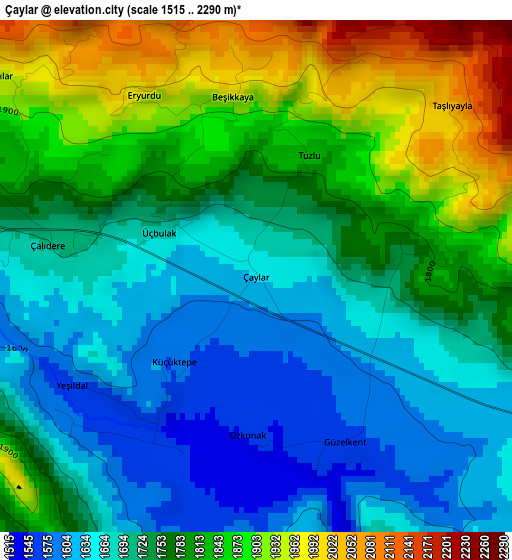 Çaylar elevation map