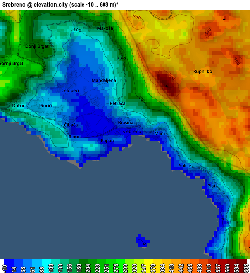 Srebreno elevation map