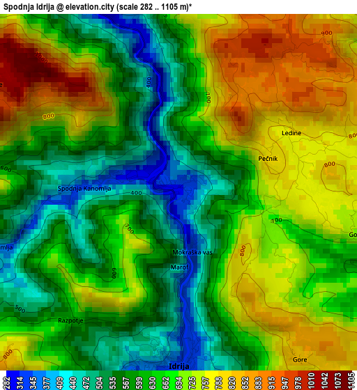 Spodnja Idrija elevation map
