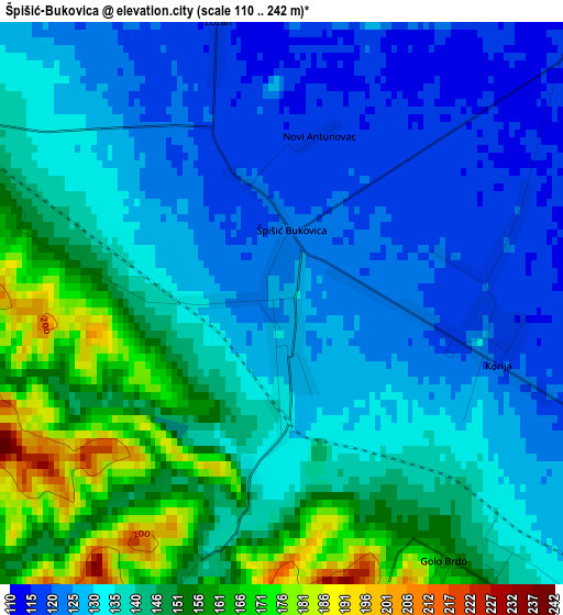 Špišić-Bukovica elevation map