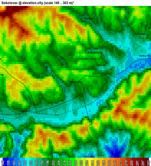 Sokolovac elevation map