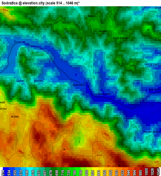 Sodražica elevation map