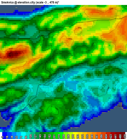 Smokvica elevation map