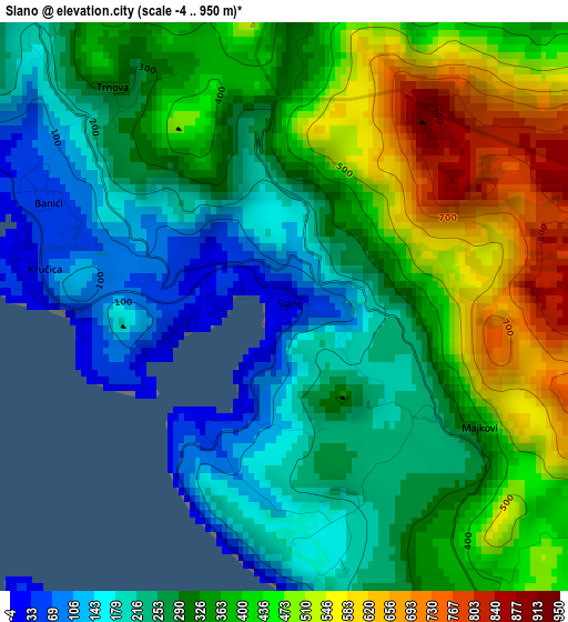 Slano elevation map