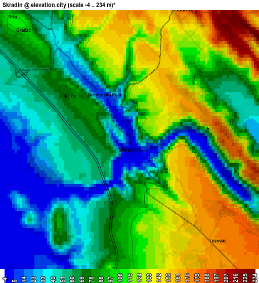 Skradin elevation map