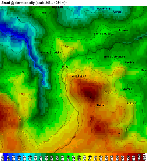 Skrad elevation map