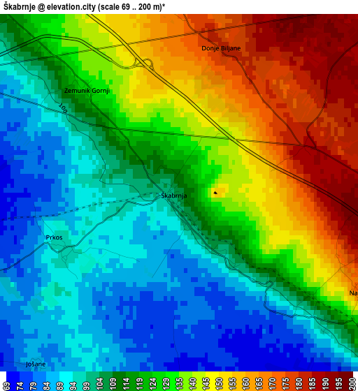 Škabrnje elevation map