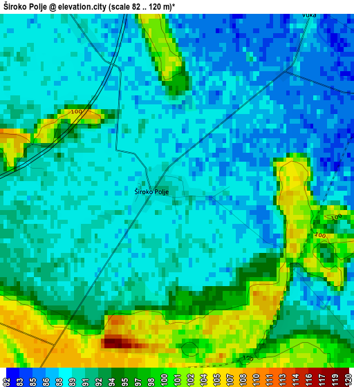 Široko Polje elevation map