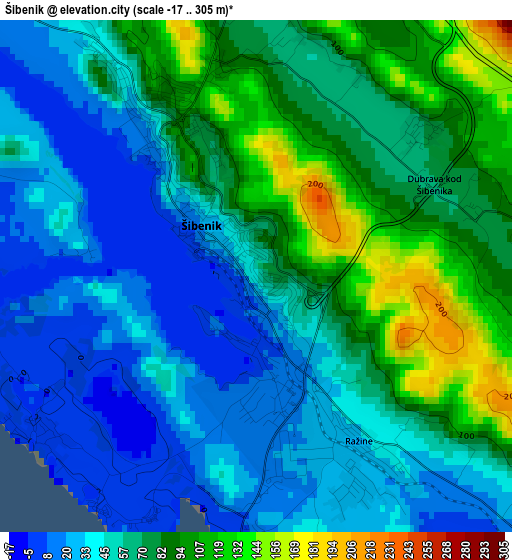 Šibenik elevation map