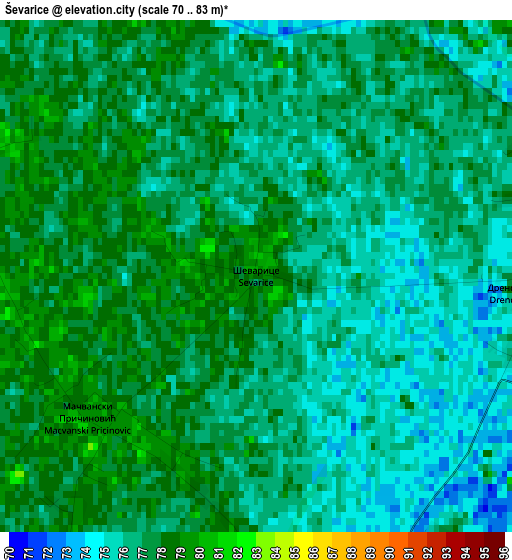 Ševarice elevation map