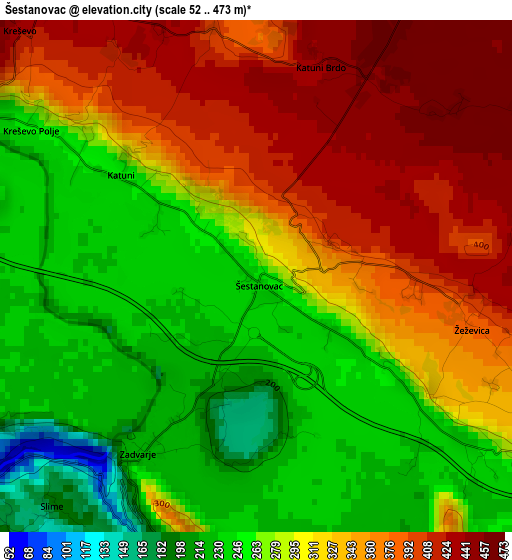 Šestanovac elevation map