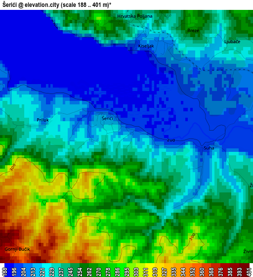 Šerići elevation map