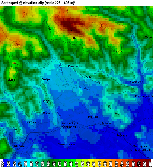 Šentrupert elevation map