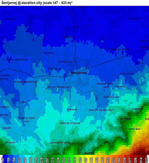 Šentjernej elevation map