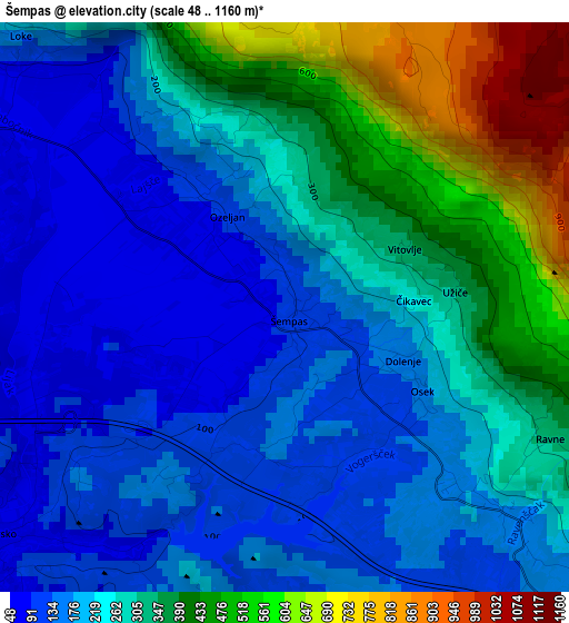 Šempas elevation map