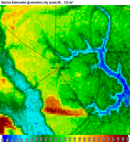 Satnica Ðakovačka elevation map