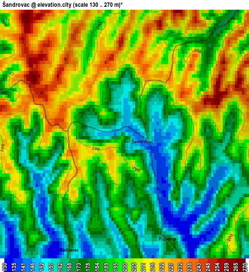 Šandrovac elevation map