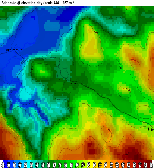 Saborsko elevation map